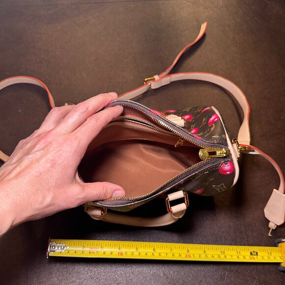 Designer inspired Satchel and Wallet in Monogram Cherry Print Brown, Red, Pink - Picture 6 of 16